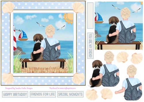 Birthday Boy & Beagle Dog Decoupage 7x7ins Topper
