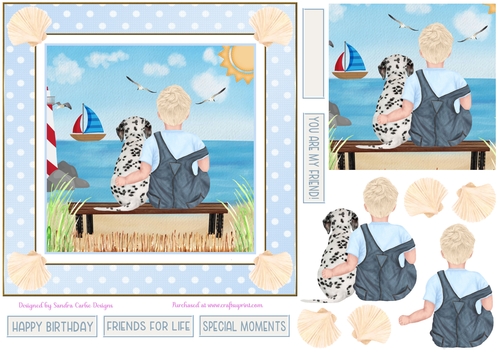 Birthday Boy & Dalmatian Dog Decoupage 7x7ins Topper