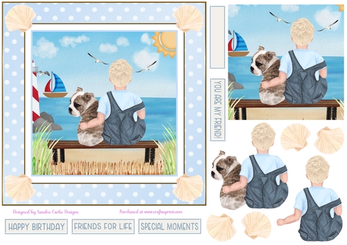 Birthday Boy & English Bulldog Dog Decoupage 7x7ins Topper