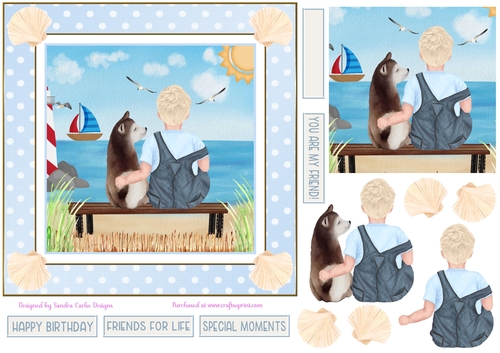 Birthday Boy & Malamute Dog Decoupage 7x7ins Topper