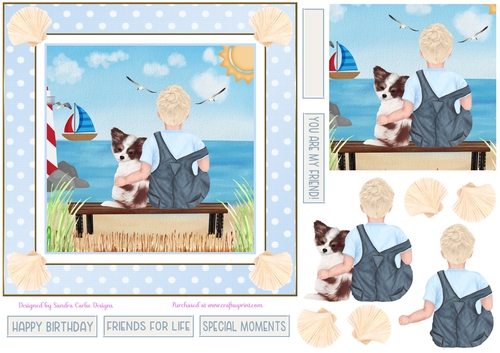 Birthday Boy & Papillon Dog Decoupage 7x7ins Topper