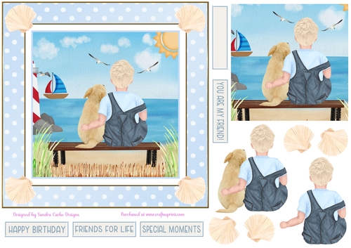 Birthday Boy & Golden Retriever Dog Decoupage 7x7ins Topper