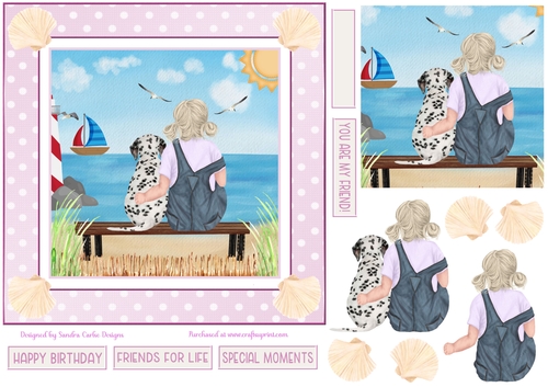 Birthday Girl & Dalmation Dog Decoupage 7x7ins Topper