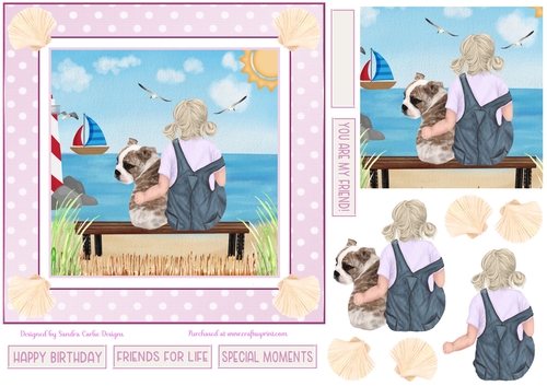 Birthday Girl & English Bulldog Dog Decoupage 7x7ins Topper