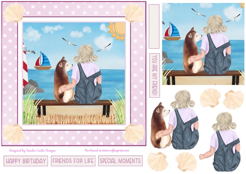 Birthday Girl & Malamute Dog Decoupage 7x7ins Topper