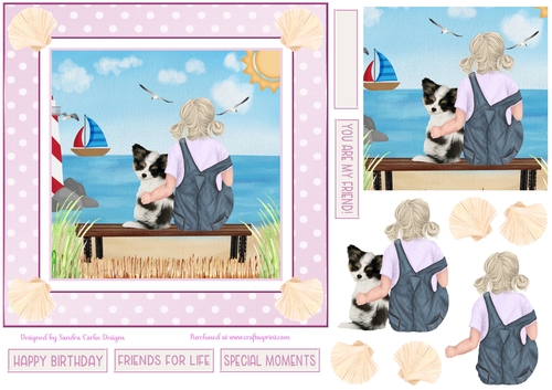 Birthday Girl & Papillon Dog Decoupage 7x7ins Topper