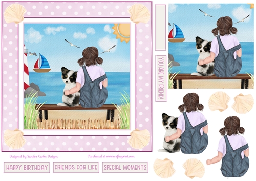 Birthday Girl & Papillon Dog Decoupage 7x7ins Topper 1