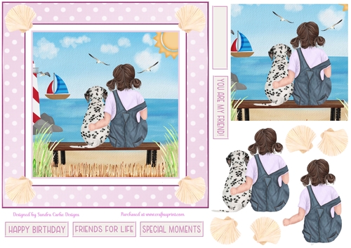 Birthday Girl & Dalmatian Dog Decoupage 7x7ins Topper 1