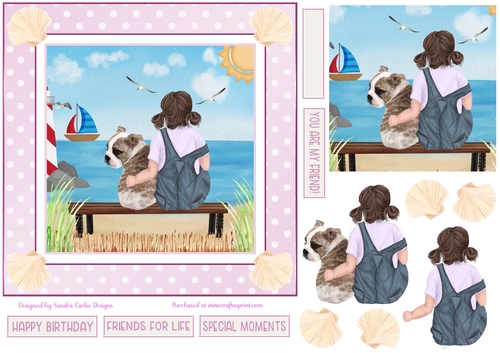 Birthday Girl & English Bulldog Decoupage 7x7ins Topper 1
