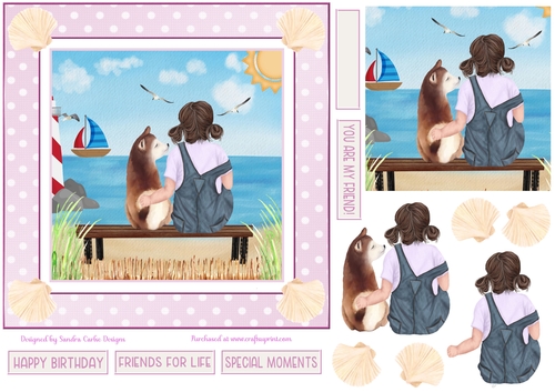 Birthday Girl & Malamute dog Decoupage 7x7ins Topper 1