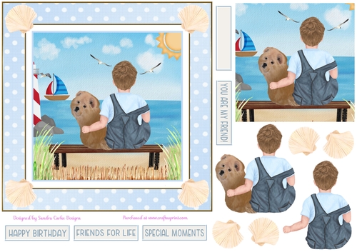 Birthday Boy & Chao Chao dog Decoupage 7x7ins Topper 1