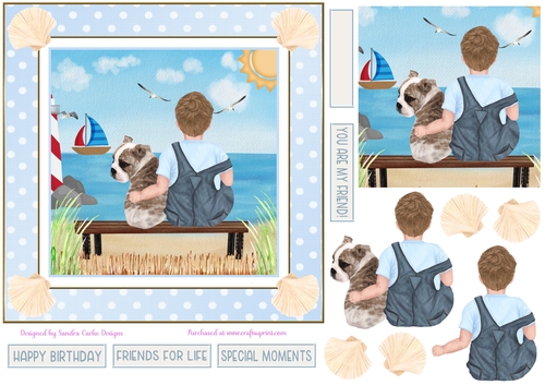 Birthday Boy & English Bulldog Decoupage 7x7ins Topper 1