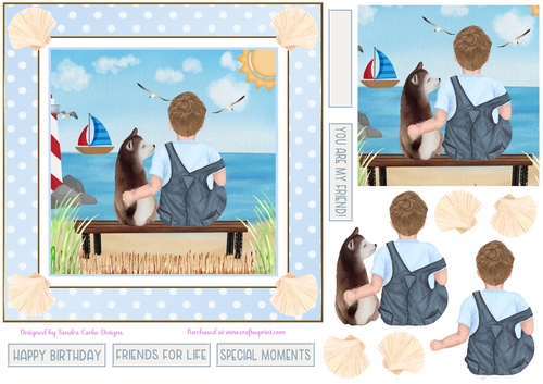 Birthday Boy & Malamute Decoupage 7x7ins Topper 1