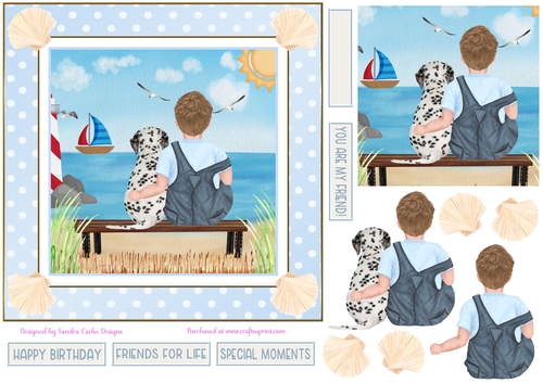 Birthday Boy & Dalmation dog Decoupage 7x7ins Topper 1