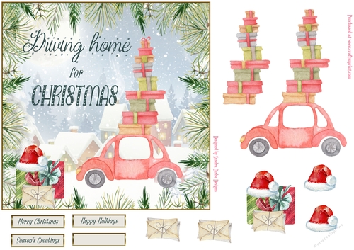 Driving Home for Christmas 7x7ins Topper 1