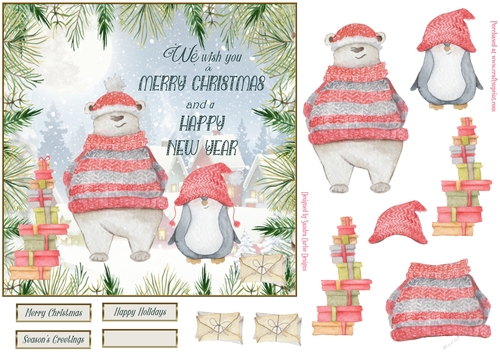 Christmas Happy Penguin 7x7ins Topper 1