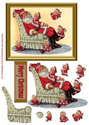 Christmas Santa & His Helpers Decoupage Topper