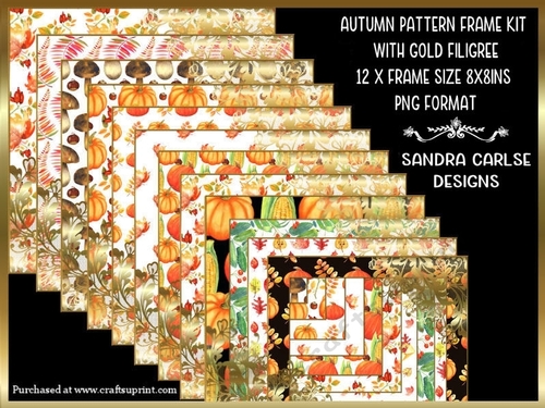 Autumn Pattern 12 x 8x8ins Frame Kit with Gold Filigree