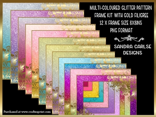Multi-coloured Glitter Pattern 12 x 8x8ins Gold Filigree Frame Kit 