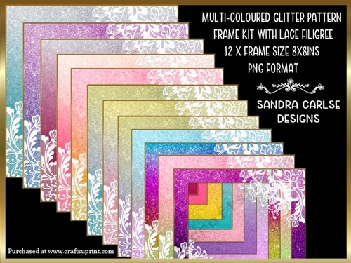 Multi-coloured Glitter Pattern 12 x 8x8ins Lace Filigree Frame Kit 