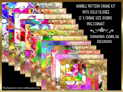 Funky Marble Pattern 12 x 8x8ins Frames Kit Gold Filigree