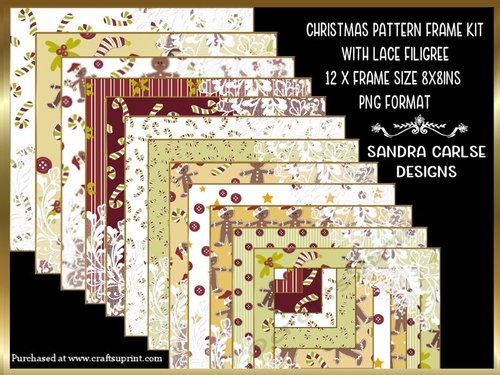 Christmas Gingerbread Pattern 8x8ins Frames Kit with Lace Filigree