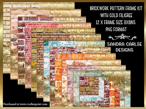Brickwork Pattern 8x8ins x 12 Frames with Gold Filigree Kit