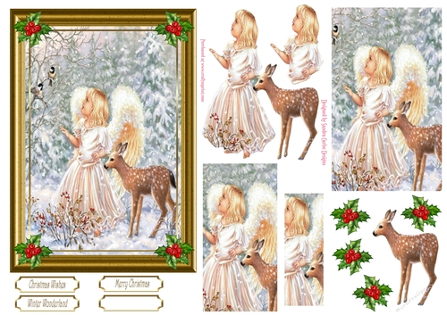 Christmas Vintage Deer Decoupage/Pyramid 5x7ins Topper