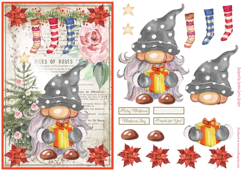 Christmas Decoupage Nordic Gnome Vintage Topper 1