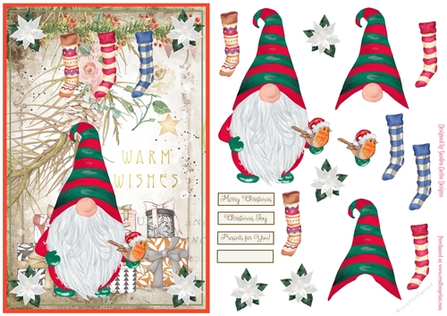 Christmas Nordic Watercolour Gnome Decoupage Topper 7