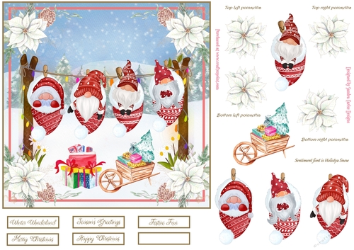 Cosy Christmas Gnomes 7x7ins Decoupage Topper 