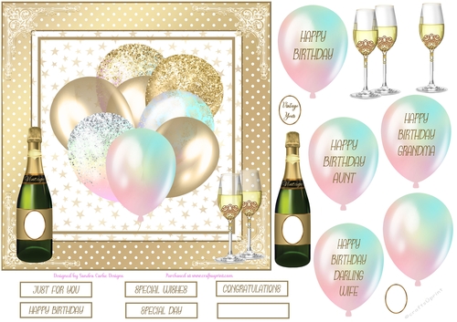 Birthday Celebrations 7x7ins Decoupage Topper 2