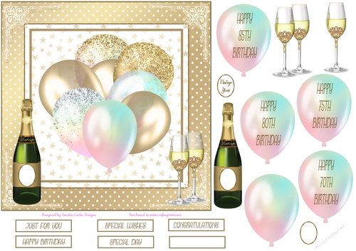 Birthday Celebrations 7x7ins Decoupage Topper 8