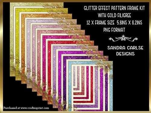 Glitter x 12 Frames size A5 Kit with Gold Filigree