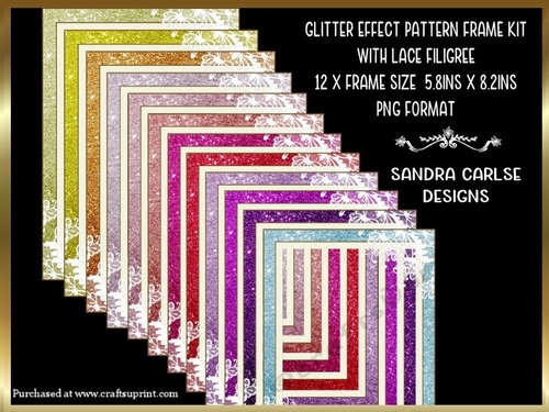 Glitter x 12 Frames size A5 Kit with Lace Filigree