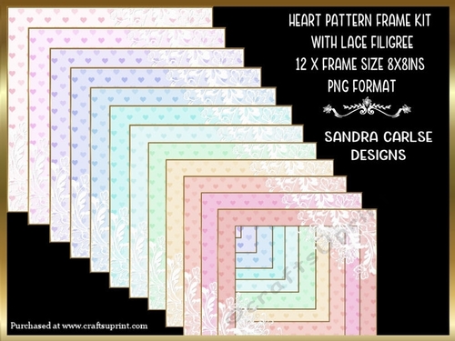 Heart Pattern 8x8ins x 12 Frames Kit with Lace Filigree