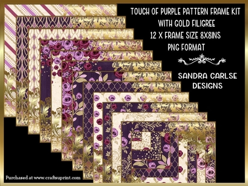 Touch of Purple 8x8ins x 12 Frames Kit with Gold Filigree