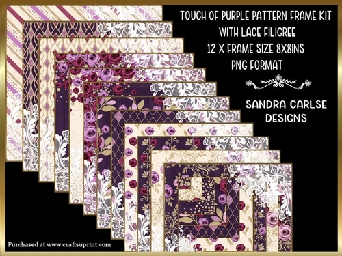 Touch of Purple 8x8ins x 12 Frames Kit with Lace Filigree