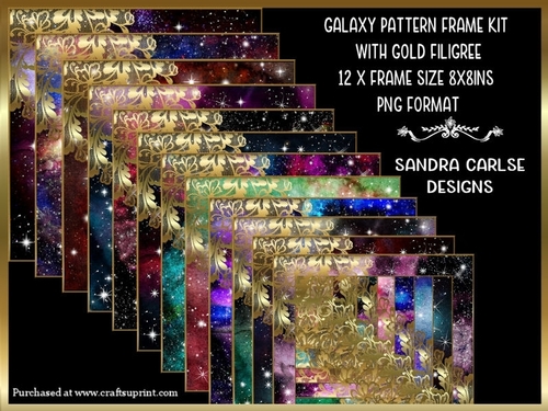 Galaxy 8x8ins x 12 Frames Kit with Gold Filigree