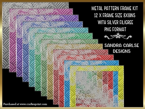 Metal 8x8ins Pattern 12 x Frames Kit with silver lace filigree