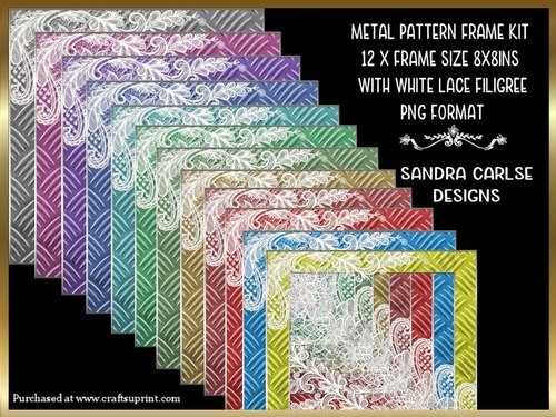 Metal 8x8ins Pattern 12 x Frames Kit with white lace filigree