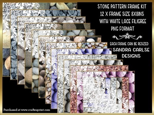 Stone 8x8ins Pattern 12 x Frames with white lace filigree Kit