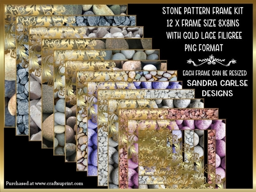 Stone 8x8ins Pattern 12 x Frames with gold lace filigree Kit