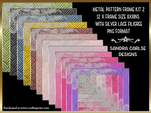 Metal 8x8ins Pattern 12 x Frames silver lace filigree Kit 2