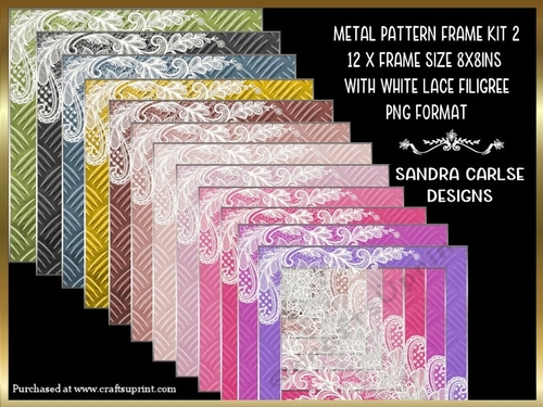 Metal 8x8ins Pattern 12 x Frames white lace filigree Kit 2