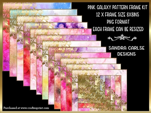Pink Galaxy 8x8ins Pattern 12 x Frames with Gold Filigree Kit 