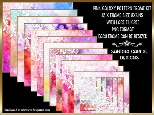 Pink Galaxy 8x8ins Pattern 12 x Frames with Lace Filigree Kit 