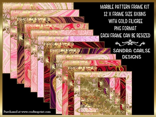 Marble Pattern 8x8ins 12 x Frames with gold filigree Kit 