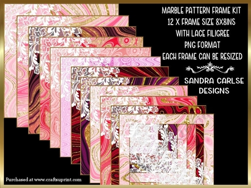 Marble Pattern 8x8ins 12 x Frames with lace filigree Kit 