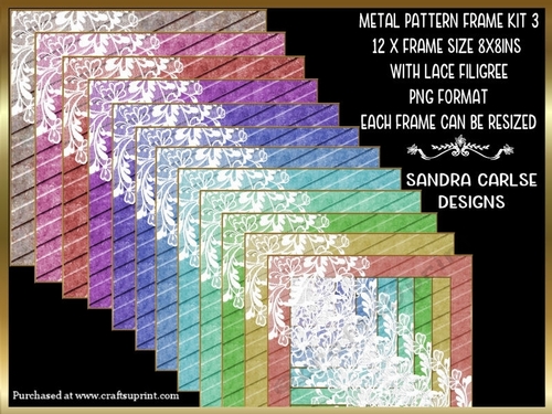 Metal Effect 8x8ins Pattern 12 x Frames with lace filigree kit 3